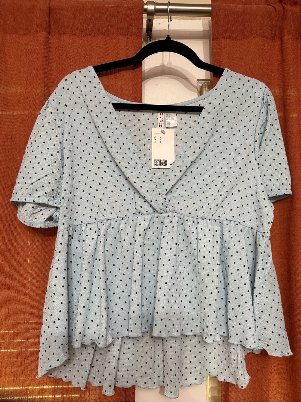 H&M Light Blue Polka Dot Peplum Blouse